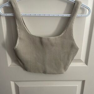 Aritzia Cream Ribbed Crop Tank Top